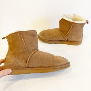 Lam Tan Suede Ankle  Boots Winter Faux Fur Lined Warm Pull-On  Women's Size 10